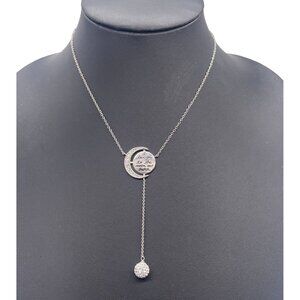 GM.CN Love You Too the Moon and Back Y-Drop Lariat Chain Necklace Silver Tone